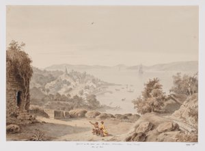 Widok Ternate i reda Ternate, zachodnie wybrzeże Halmahera, Północne Moluki autorstwa Adrianus Johannes Bik