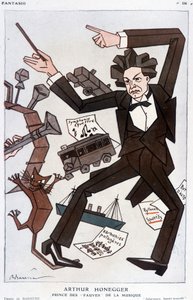 Karykatura Arthura Honeggera „Książę Fauves of Music””, szwajcarskiego kompozytora (1892-1955) – Barrère, w „”Fantasio””” z 01.01.2030 autorstwa Adrien Barrere