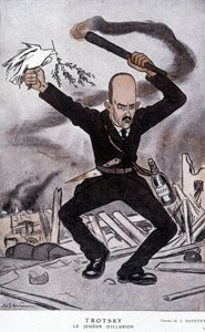 Leon Trocki (Trocki) (1879-1940), gracz iluzji - rysunek Barrère, w „Fantasio” z 15.03.1918