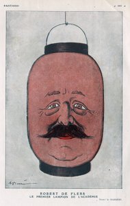 Robert Pelleve de La Motte-Ango (Motte Ango), markiz de Flers, francuski dramaturg (1872-1927). (Pierwsza latarnia akademii). Karykatura Barrere