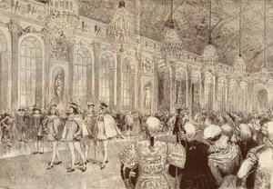 Procesja rycerzy Zakonu Ducha Świętego (Ducha Świętego) w lodowej galerii zamku w Wersalu w dniu Pięćdziesiątnicy w 1789 r. Rysunek Adriena Marie z 1889 r. autorstwa Adrien Emmanuel Marie