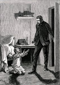Dziecko-szpieg: Dziecko rzuca się ze złości do stóp ojca, prosząc o przebaczenie (mocna woda) autorstwa Adrien Emmanuel Marie