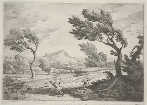 Krajobraz z podróżnikami w silnym wietrze, ok. 1753 (akwaforta)