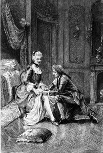Grawer autorstwa Adriena Moreau (1843-1906) ilustrujący „Kandyda” Francois Marie Arouet dit Voltaire (1694-1778).