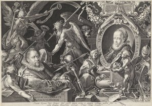 Alegoryczny portret Bartholomeusa Sprangera i jego żony Christiny Muller autorstwa Egidius  Sadeler (II)