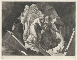 Dante i Virgil wchodzą do piekła przez bramę autorstwa Egidius  Sadeler (II)