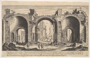Tablica 19: widok Term Karakalli, wskazujący wpisaną literą A miejsca…, 1606. autorstwa Aegidius Sadeler II
