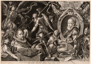 Portret Bartolomaeusa Sprangera z alegorią śmierci jego żony, Christina Müller autorstwa Aegidius Sadeler II
