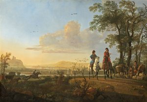 Jeźdźcy i pasterze z bydłem autorstwa Aelbert Cuyp