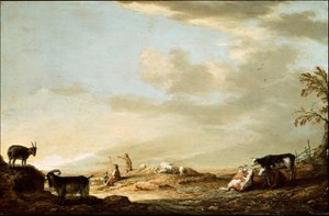 Krajobraz z bydłem i postaciami autorstwa Aelbert Cuyp