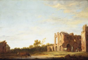 Pejzaż z ruinami opactwa Rijnsburg, niedaleko Leiden autorstwa Aelbert Cuyp