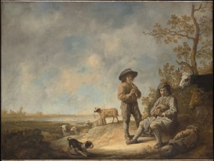Pasterze grający na flecie autorstwa Aelbert Cuyp