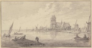 Tratwy z drewnem u wybrzeży Dordrechtu autorstwa Aelbert Cuyp