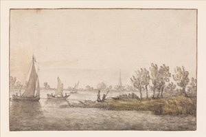 Krajobraz rzeczny z żaglówkami autorstwa Aelbert Cuyp