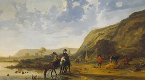 Krajobraz rzeki z jeźdźcami, 1655 autorstwa Aelbert Cuyp