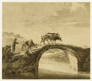 Trzy krowy na moście (Lugt 16) autorstwa Aelbert Cuyp
