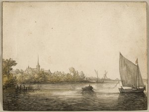 Widok IJsselmonde widziany po drugiej stronie Nowej Maas, ok. 1640 r autorstwa Aelbert Cuyp