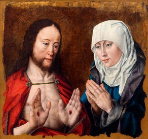 Chrystus ukazujący matce rany gwoździowe na dłoniach, ok. godz. 1490.