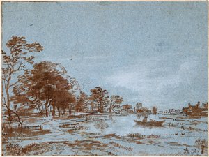 Pejzaż rzeczny w świetle księżyca, c. 1650-1660 autorstwa Aert van der Neer