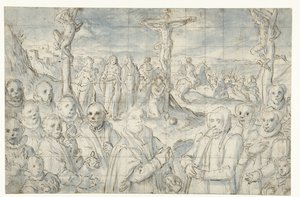 Ukrzyżowanie z założycielem i jego rodziną autorstwa Aert Pietersz.