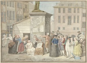 Plac z mnichami i mniszkami podczas rewolucji w Belgii, 20 października 1787 autorstwa Aert Schouman (signed by artist)