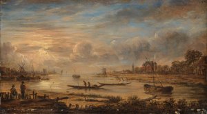 Widok na rzekę o wschodzie słońca autorstwa Aert van der Neer (copy after)