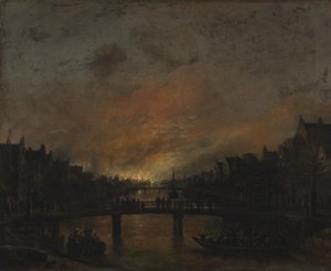 Ogień w Amsterdamie nocą autorstwa Aert van der Neer