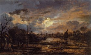 Krajobraz rzeki z Moonshine autorstwa Aert van der Neer