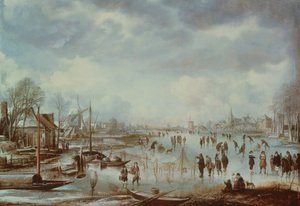 Zimowa scena z łyżwiarstwem figurowym autorstwa Aert van der Neer