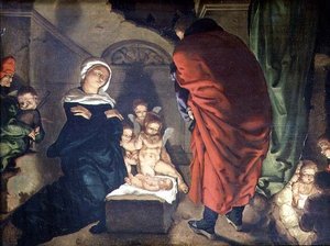 Narodzenia (olej na płótnie) autorstwa Aertgen Claesz van Leyden