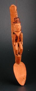 Figura Europejczyka siedzącego na trzonku łyżki, Afryka Południowo-Wschodnia, koniec XIX w. (drewno) autorstwa African