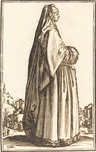 Szlachetna kobieta w welonie i sukni obszytej futrem autorstwa After Jacques Callot
