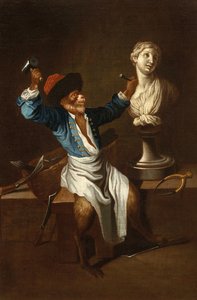 Małpa jako rzeźbiarz F 18Jh autorstwa after Jean Antoine Watteau