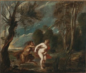 Krajobraz z nimfą i satyrem autorstwa after Peter Paul Rubens