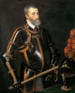 Niemcy: Cesarz Karol V (1500-1558) w zbroi, półdługi portret cesarza Karola V w zbroi