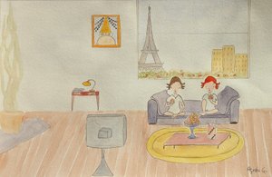 Podróż, salon, 2015 , akwarela na papierze autorstwa Agnes Girardon