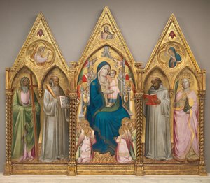 Madonna z Dzieciątkiem ze świętymi Andrzejem, Benedyktem, Bernardem i Katarzyną Aleksandryjską z Aniołami [cały tryptyk]