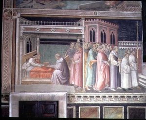 Cud Świętego Pasa, fragment z cyklu Życie Dziewicy i Legenda Świętego Pasa, z Capella della Sacra Cintola autorstwa Agnolo Gaddi