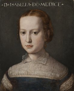 Isabelle Romola de Medicis - Portret Izabeli Medycejskiej (1542-1576), autorstwa Bronzino, Agnolo (1503-1572). Olej na drewnie. Wymiar: 44x36 cm. Muzeum Narodowe w Sztokholmie autorstwa Agnolo Bronzino
