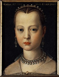 Portret Marii Medycejskiej (1540-1557) córki Kosima I z Toskanii (Cosimo I de Medici) (1519-1574) (Portret Marii Medycejskiej córki Kosima I de Medici, wielkiego księcia Toskanii) Obraz Bronzino (Agnolo autorstwa Cosimo) (1503-1572) 1551 Dim 15x12 c autorstwa Agnolo Bronzino