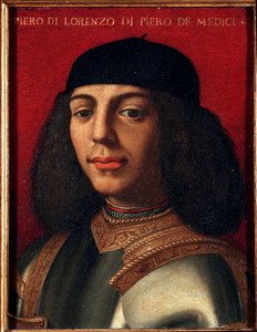 Portret Piotra II Medyceuszy (1472-1503) Włoski polityk i wojskowy, syn Laurenta Wspaniałego Obraz Agnolo Allori zwany Bronzino (1503-1572), olej na miedzi Dim 15x1 cm M Palazzo autorstwa Agnolo Bronzino