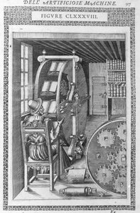 Automatyczna biblioteka. Na podstawie projektu Agostino Ramelli w „”Diverse and Artificiose Machin”” i Mediolanie 1600. autorstwa Agostino (after) Ramelli