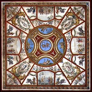 Projekt sufitu w malowanym pokoju śniadaniowym w Kedlestone Hall, Derbyshire, ok. 1760 (pióro i tusz oraz akwarela na papierze) autorstwa Agostino Brunias