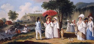 Mulatki nad brzegiem rzeki Roseau, Dominika,