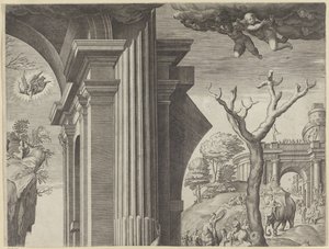 Adoracja Trzech Króli (w prawym górnym rogu) autorstwa Agostino Carracci