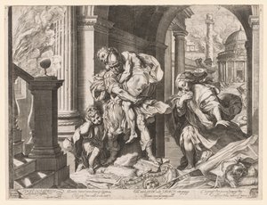 Eneasz i jego rodzina uciekają z Troi autorstwa Agostino Carracci