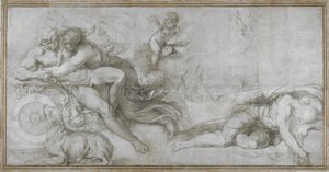 Cephalus porwany przez Aurorę w jej rydwanie Cartoon na fresk w Galerii Palazzo Farnese, Rzym, c. 1599 autorstwa Agostino Carracci