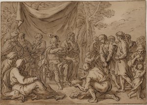 Więźniów stawia się przed lordem pola autorstwa Agostino Carracci