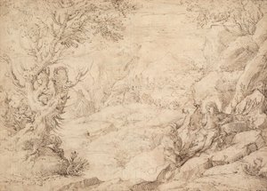 Krajobraz z kuszeniem Chrystusa autorstwa Agostino Carracci
