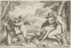 Miłość wszystko zwycięża autorstwa Agostino Carracci